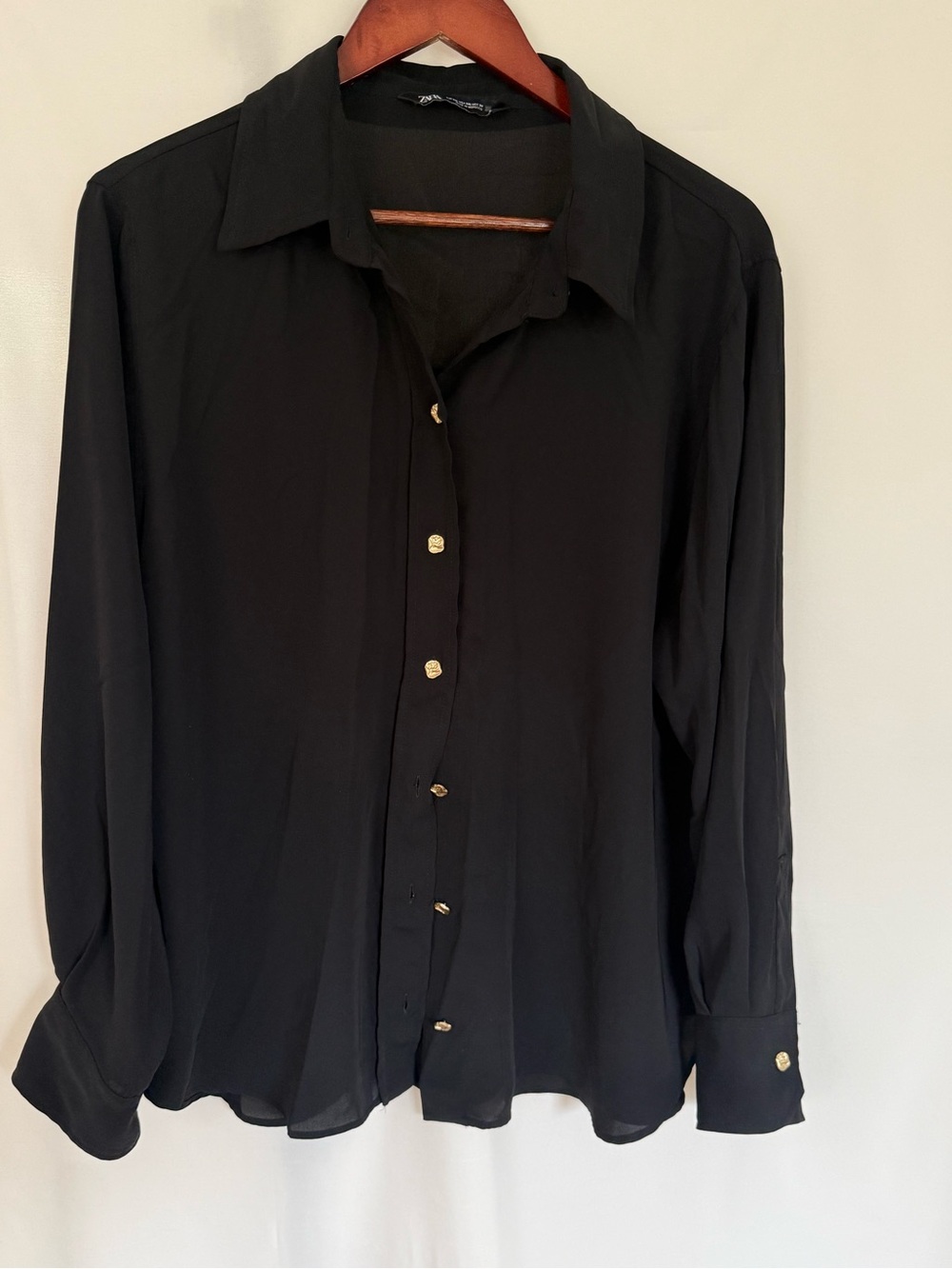Zara Black Long-Sleeve Dress Shirt with Gold Buttons